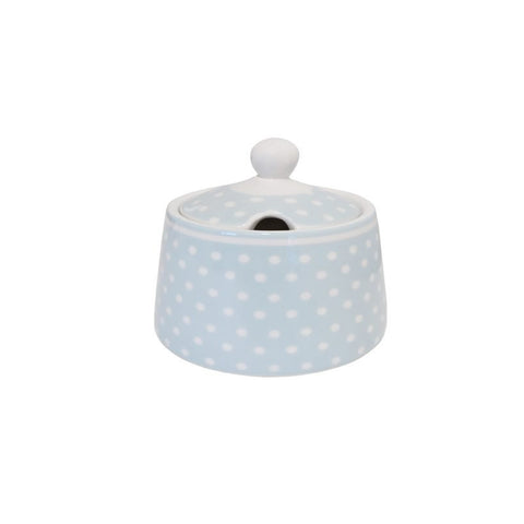 ISABELLE ROSE Light blue bone china porcelain sugar bowl with white polka dots 9x9.5 cm