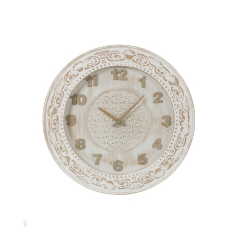 COCCOLE DI CASA Grande horloge murale de cuisine Shabby Chic "Maya" en bois rétro vintage blanc D60xH.5 cm