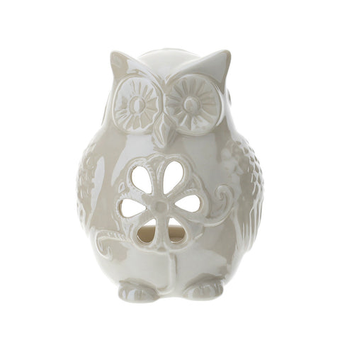 HERVIT Openworked owl candle holder white porcelain holder H11 cm