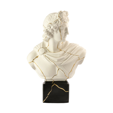 SBORDONE Busto Apollo in porcellana bianca base nera con venature dorate 2 varianti (1pz)
