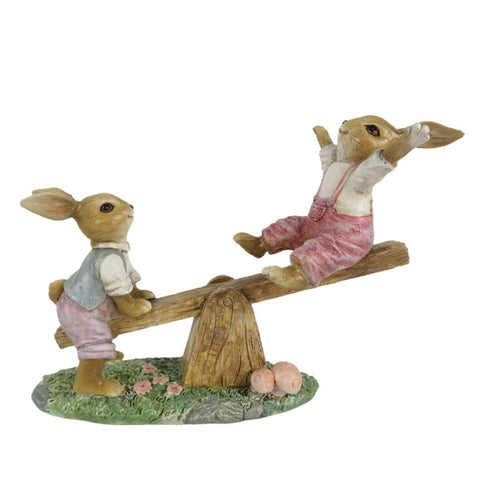 CLAYRE & EEF Set 2 conigli sulla giostra decorazioni Pasqua beige 18x8x13 cm