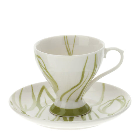 Hervit Set due tazzine caffè in porcellana verde con piattino "Tulip" 9x7 cm