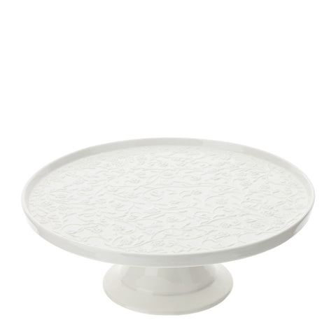 HERVIT Présentoir à gâteaux rond avec roses en relief en porcelaine blanche 27x27x10 cm