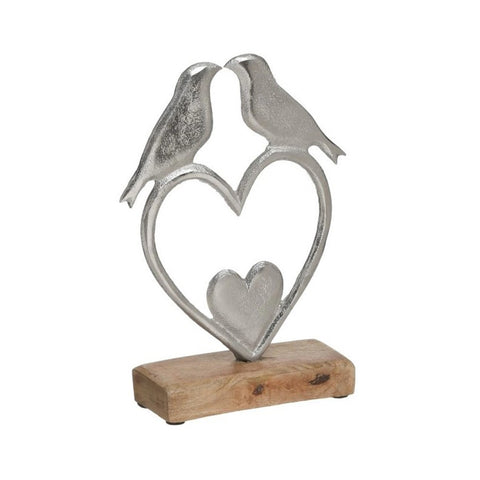 In Art Birds with heart in metal and Shabby wood 15X5X20 cm