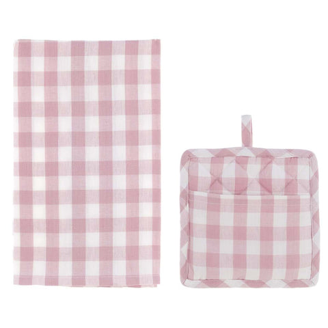 Blanc Mariclò Shabby pink potholder and tea towel set 100% cotton BON BON 50x70 cm