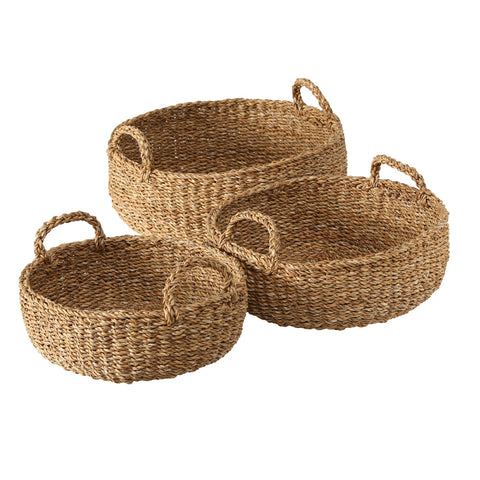 Boltze Round wicker kitchen basket, storage basket with seagrass wood handles, 100% natural material "Sophy", Country Vintage 3 variants