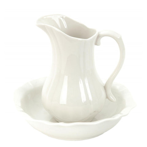 Clayre & Eef Set da toletta Brocca e lavabo in ceramica bianco D24x5 cm / 16x13x21 cm