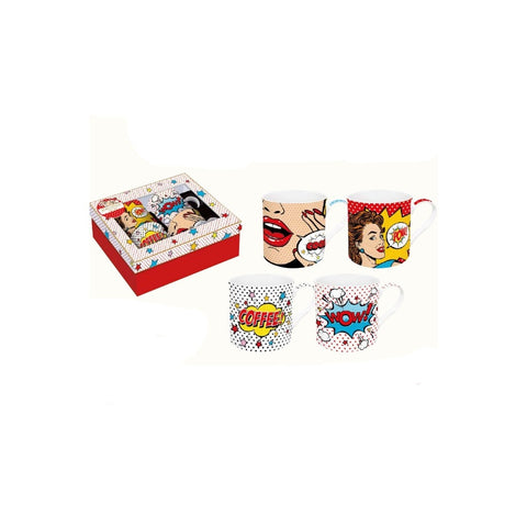 EASY LIFE Set of 4 fine china mugs in POP ART gift box 300 ml