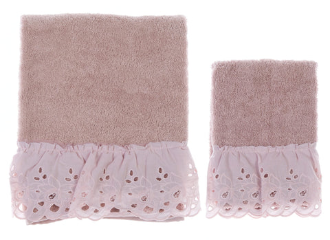 BLANC MARICLO' Paire de serviettes éponge rose, crème et tourterelle 50x80cm A2881999PA