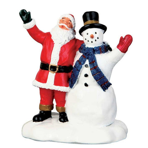 Figurine LEMAX Père Noël avec bonhomme de neige Village de Noël en polyrésine