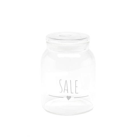 CLOUDS OF FABRIC Clear borosilicate glass jar SALE with writing 11,5x14cm 1300 ml
