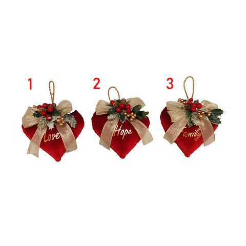 FIORI DI LENA Decoration for heart tree in red velvet with writing 3 variants 15x15 cm