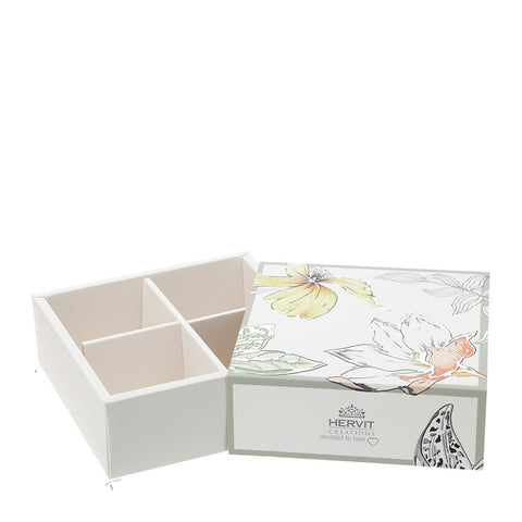 HERVIT Box BLOSSOM boîte en carton blanc 14,5x14,5xH5 cm
