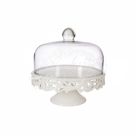 COCCOLE DI CASA Alzatina con coperchio vetro ASHLEE bianco d30xh35cm IN04112