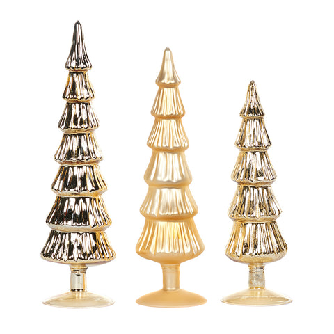 GOODWILL Décoration de Noël Set de 3 Sapins de Noël en verre doré h36 cm