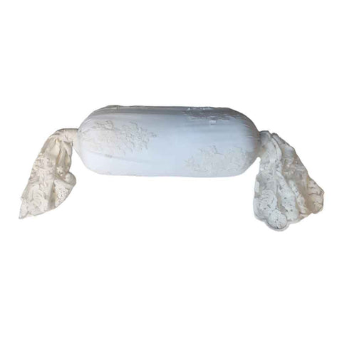 CHARME Cuscino arredo bianco con volant in pizzo made in italy 20x45 cm