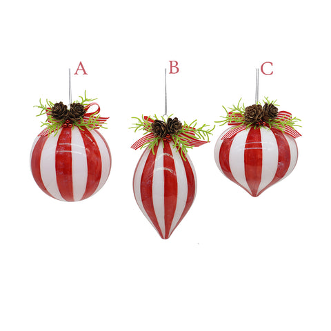 VETUR Sfera natalizia a strisce per albero rossa e bianca in vetro 10 cm 3 varianti (1pz)