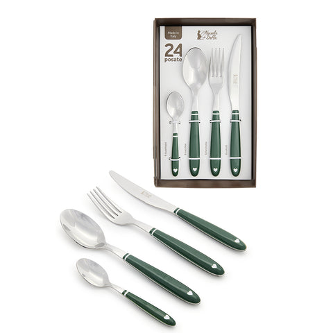 Nuvole di Stoffa Set of 24 green steel cutlery for 6 people Demetra