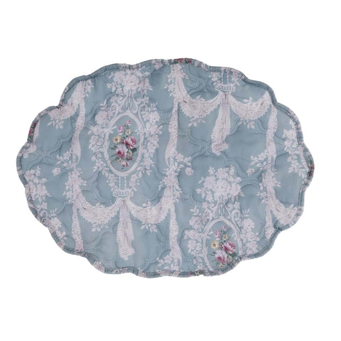 BLANC MARICLO' Set 2 green oval placemats with pink flowers 30x48 cm