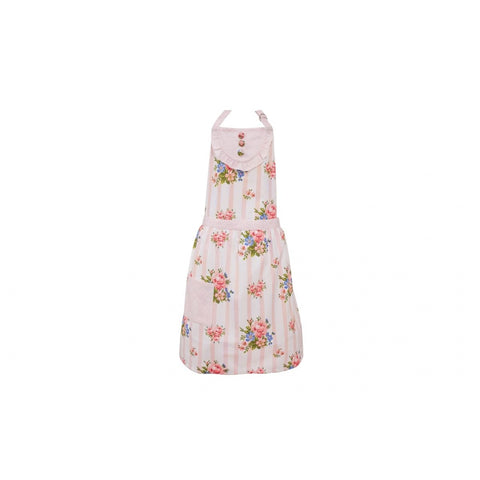 ISABELLE ROSE Pink MARIE apron with flowers, pocket buttons and ruffles 70x85 cm