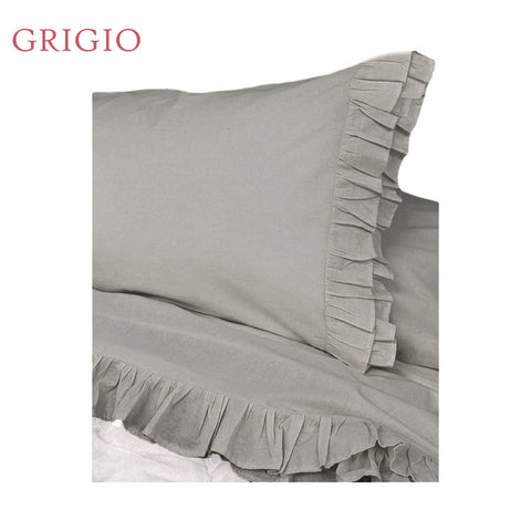 L'ATELIER 17 Single and a half spring bed set, Boutis summer sheets in solid color pure cotton with flounces, Shabby Chic "Brigitte" Made in Italy 4 variants
