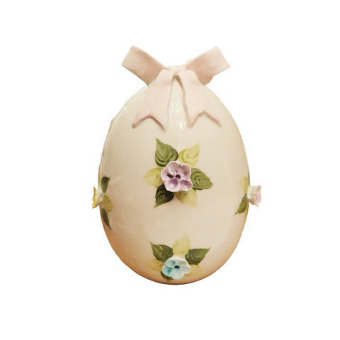 SBORDONE Porcelain egg with pink bow and flowers Easter decoration h10 cm