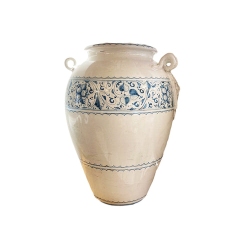 LEONA Umbrella stand IMPERIA white ceramic vase and blue decorations 37x48cm