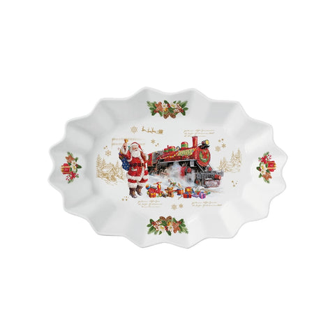 EASY LIFE Assiette de Noël ovale en porcelaine avec Père Noël en boîte 30x20,5cm