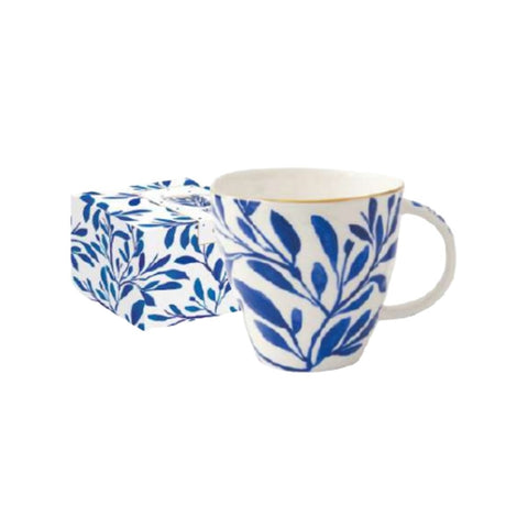 EASY LIFE Mug en porcelaine dans une boîte de couleur ELEGANCE avec des décorations de fil bleu et or 375 ml