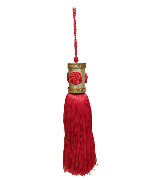 FIORI DI LENA Nappa natalizia con tassello in metallo da appendere, due colori H22 cm