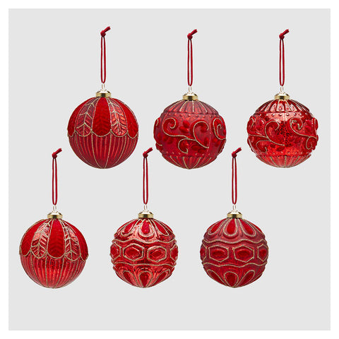 Boule de décoration de Noël EDG, boule à suspendre en verre doré/rouge D10 cm 6 variantes (1pc)