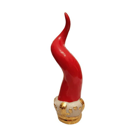 SBORDONE Corno regale corona dorata portafortuna in porcellana rossa H18 cm