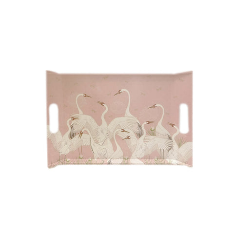 EASY LIFE Pink DANCING HERONS tray with handles with swans decoration 31x47 cm