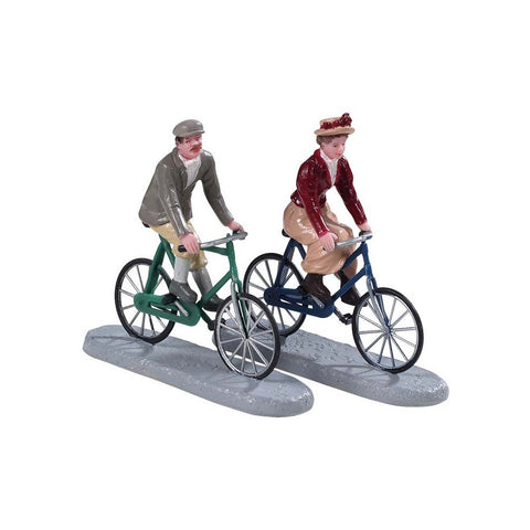 LEMAX Set 2 personaggi in bicicletta "Bike Ride Date" per il tuo villaggio natalizio