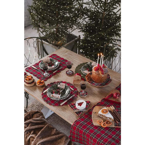 Blanc Mariclò Cestino portapane natalizio in tartan rosso scozzese 15x20 cm