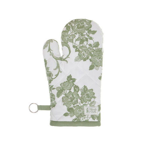 FABRIC CLOUDS Chloe Shabby Chic cotton oven glove with flowers, white and green 19x32 cm