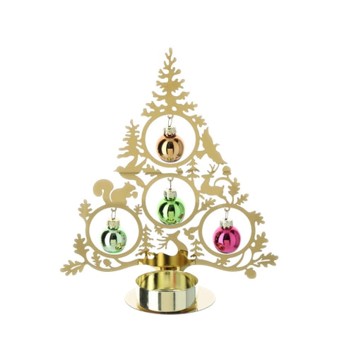 Hervit Gold metal tree with 4 colored glass spheres and magnet candle holder