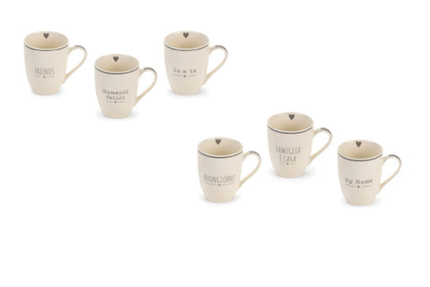 NUVOLE DI STOFFA Tazza mug avorio con frase e cuore in ceramica Shabby Chic My Home 6 varianti 350 ml