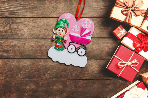 Elfidea Christmas tree pendant baby girl elf with pink heart 8.5xh8 cm
