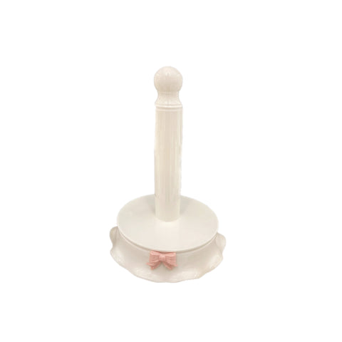 AD REM COLLECTION Porte essuie-tout avec noeud rose en porcelaine blanche H30cm