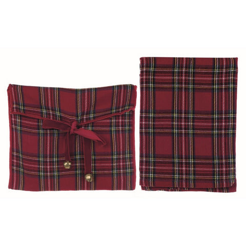 BLANC MARICLO' Christmas towel in pochette with red TARTAN bow 50x70 cm