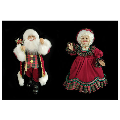VETUR Set 2 Statuine natalizie Babbo e Signora Natale in resina e tessuto 76 cm