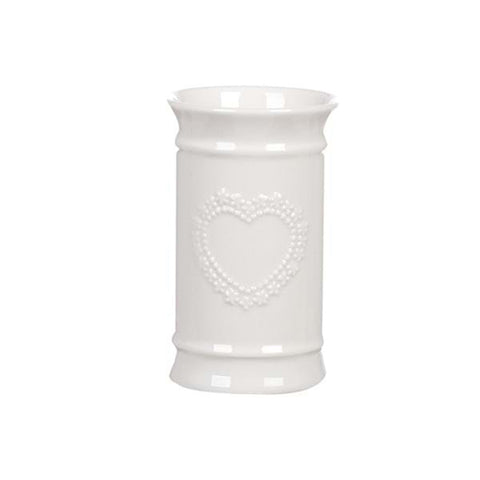 BLANC MARICLO' Bicchiere porta spazzolini con cuore in ceramica bianco 6x6x11 cm