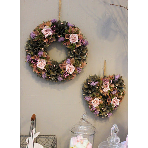 Cloth Clouds Heart Garland with Shabby Chic Flowers 26x25.5x6.5 cm