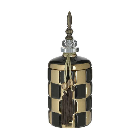INART Decorative vase with lid in Black Gold ceramic 12x12x30 cm