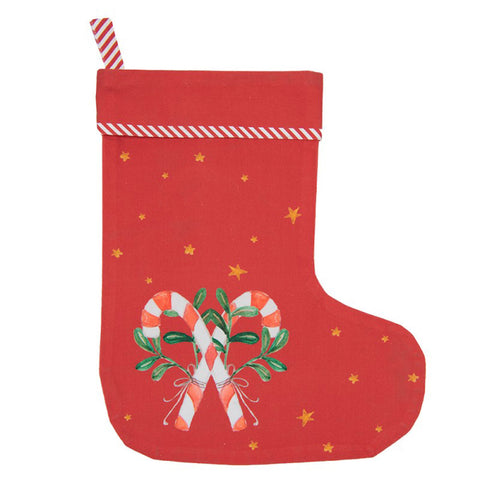 Clayre & Eef Decorazioni natalizie calza di Natale rossa con bastoncini di zucchero 30x1x40 cm