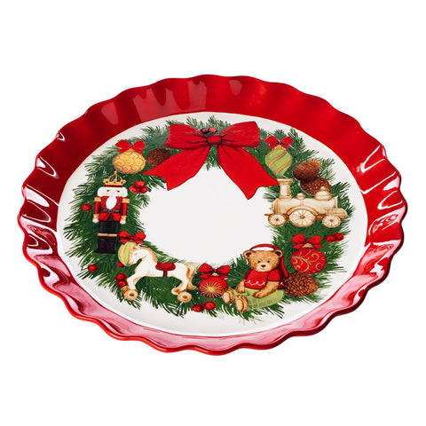 GOODWILL Piatto rotondo natalizio ghirlanda con ornamenti in ceramica