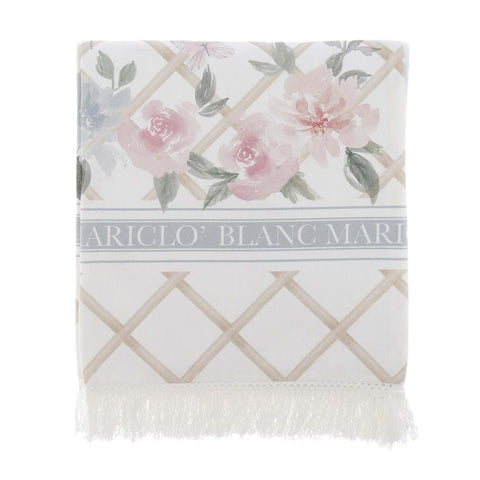 Blanc Mariclò Serviette de plage en coton à franges "Floral Twist" Shabby 85x180 cm