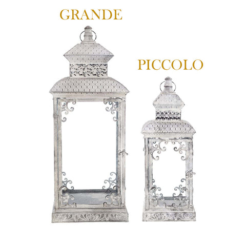 Blanc Mariclò Lantern candle holder with glass, in antiqued white metal for wall / wall, Vintage Shabby Chic ELEUSI COLLECTION 2 variants