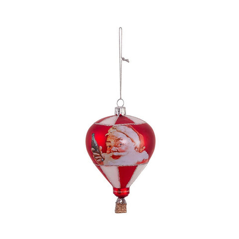 KURTADLER Mongolfiera Coca-Cola decoro natalizio da appendere vetro rosso H9 cm